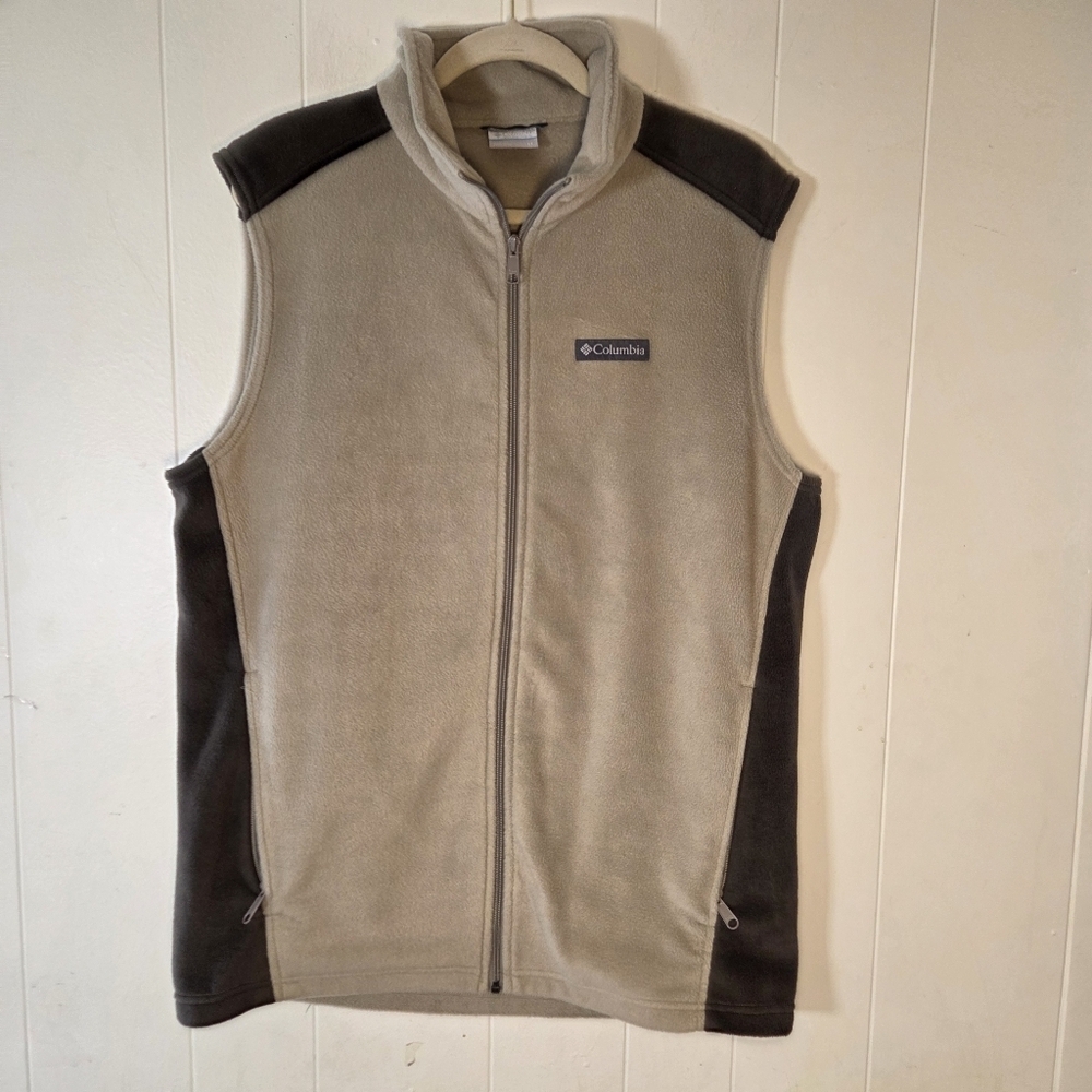 Columbia Steens Mountain Fleece Tan Black Zip Vest Size Large Tall - Picture 2 of 15
